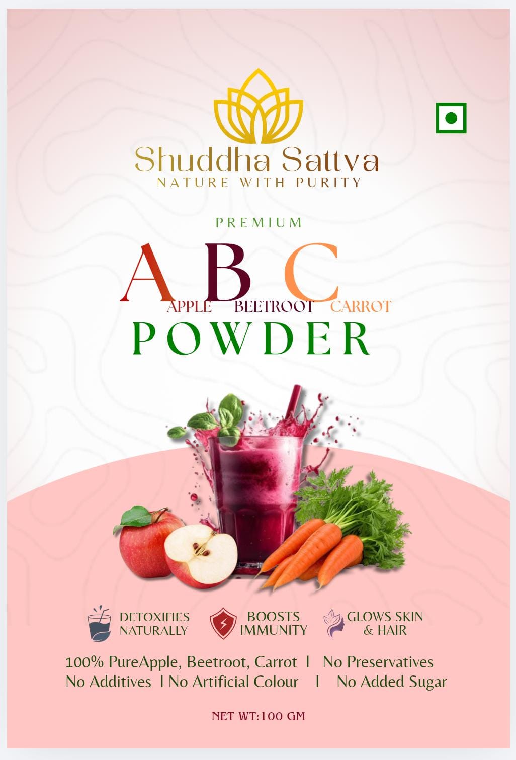ABC Powder Export from India - Apple Beetroot Carrot 3-in-1 Blend - Superfoods Detox - FSSAI Certified