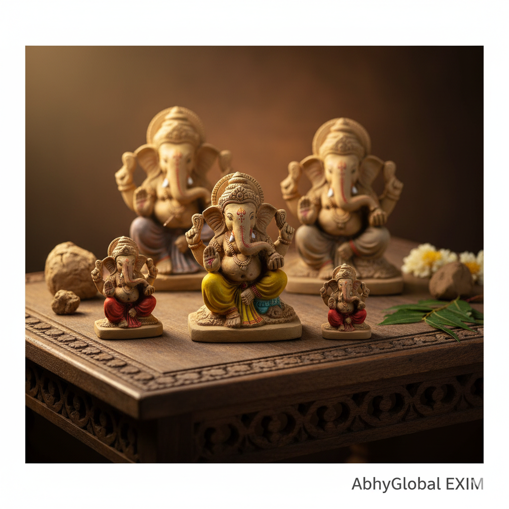 Shadu Mati Clay Ganesha Idols Export from India - Eco Friendly Ganpati Murti for Export - Handmade Traditional Clay Ganesh Idols