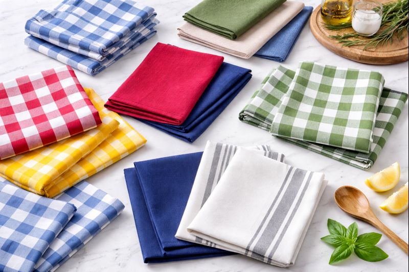 Kitchen Terry Towels (Tea Towels) 100% Cotton Terry 350-450 GSM Export from India - Dobby Jacquard Plain Weave Towels for Commercial & Household Use