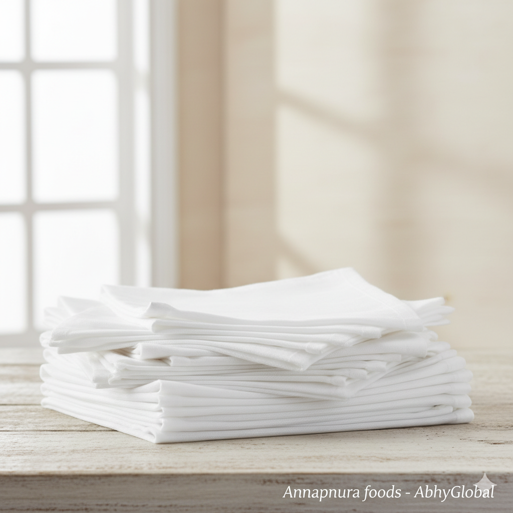 Kitchen Napkins Export from India - White Cotton Kitchen Napkins Wholesale - Premium Quality Table Napkins for Restaurants, Hotels & Household Use